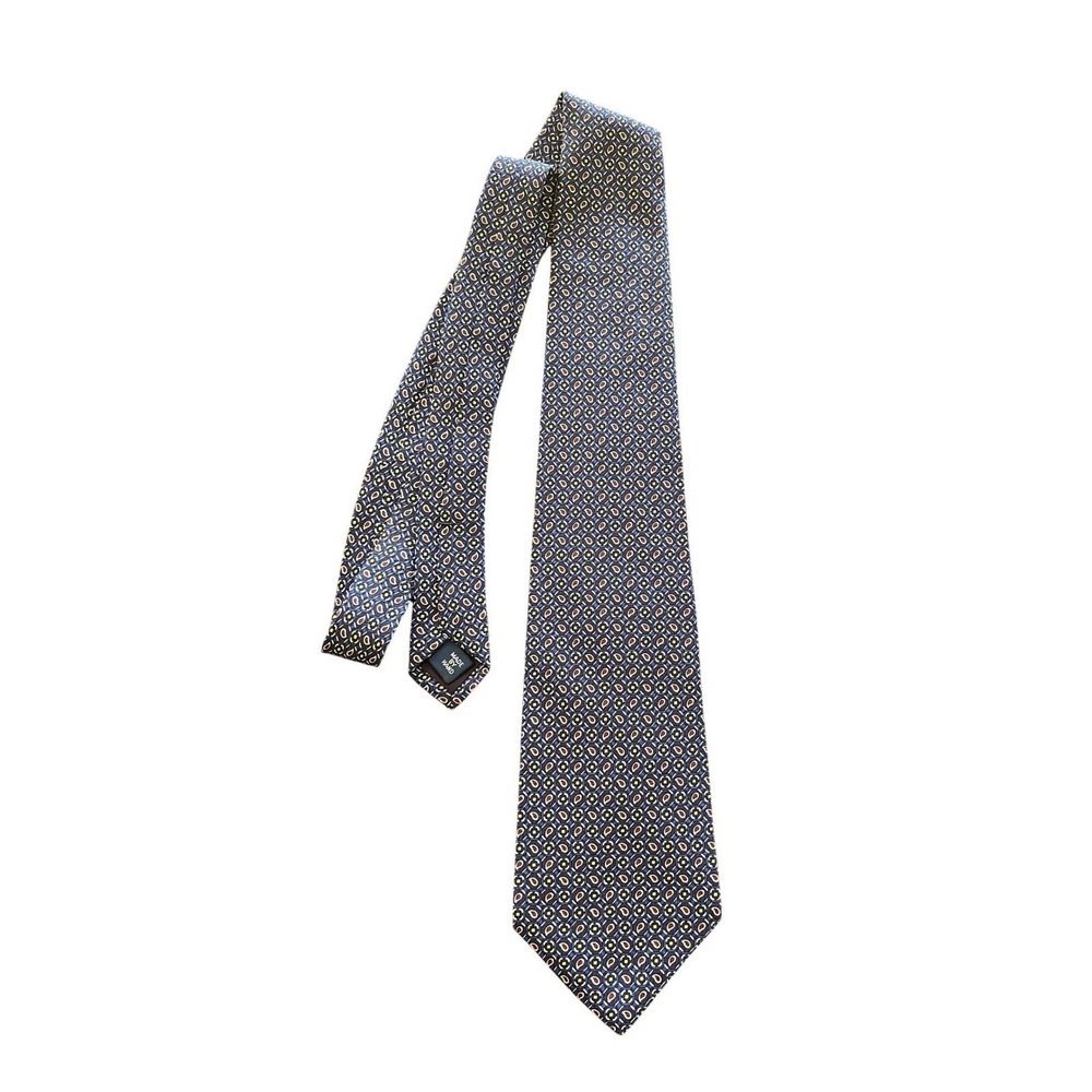Polo Ralph Lauren Mens Silk Tie Hand Made Blue Red Yellow Medallion USA